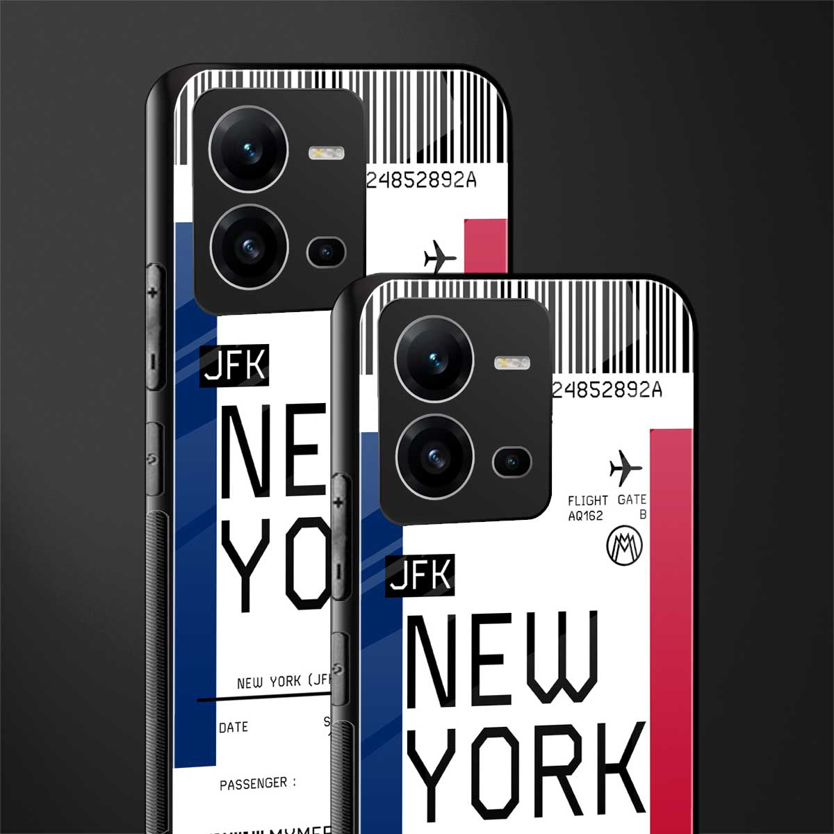 new york boarding pass back phone cover | glass case for vivo v25-5g