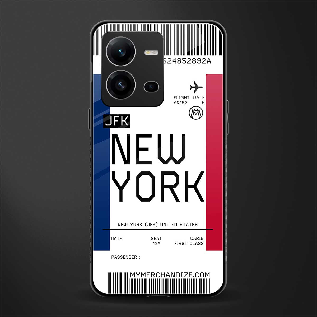new york boarding pass back phone cover | glass case for vivo v25-5g