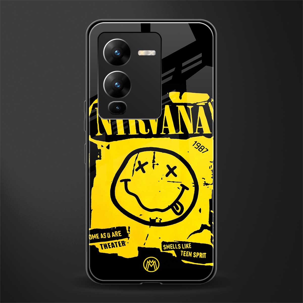 nirvana yellow back phone cover | glass case for vivo v25 pro 5g