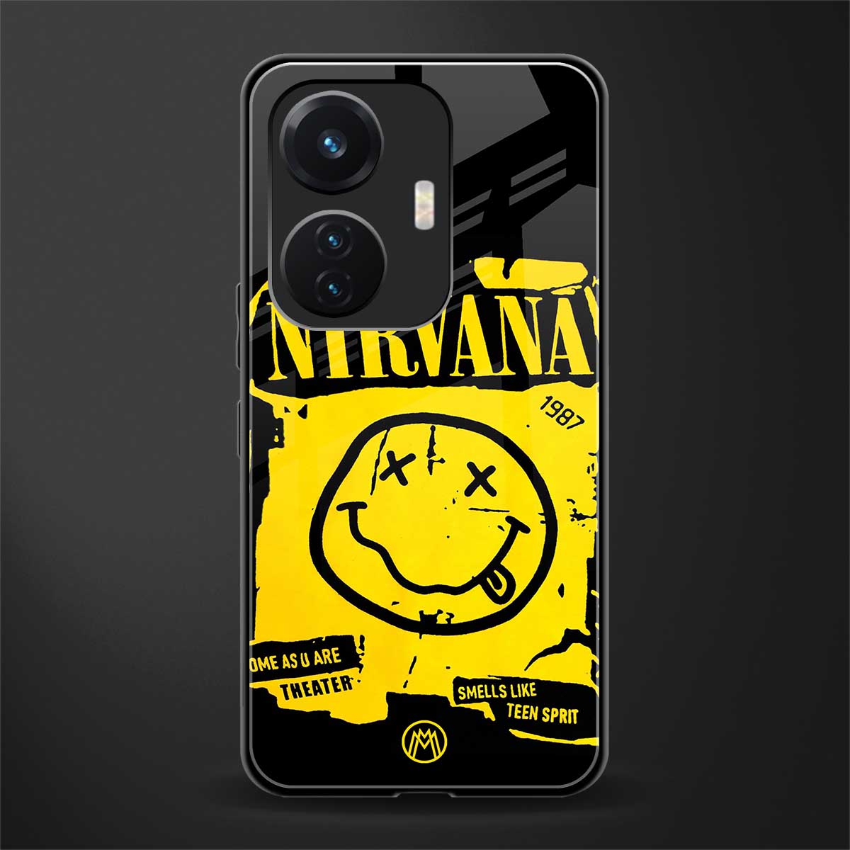 nirvana yellow back phone cover | glass case for vivo t1 44w 4g