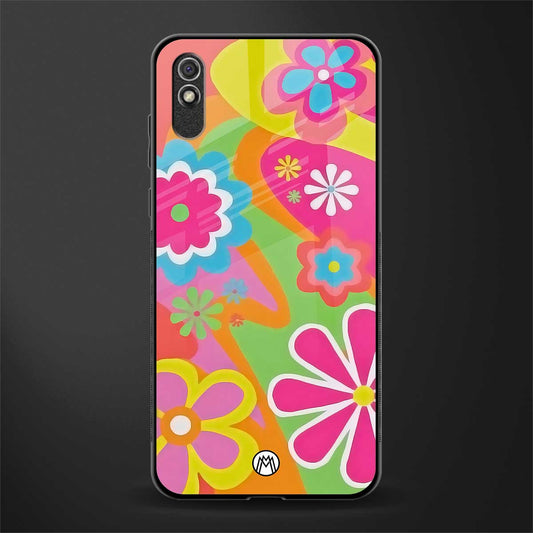 nostalgic wildflower y2k glass case for redmi 9i image