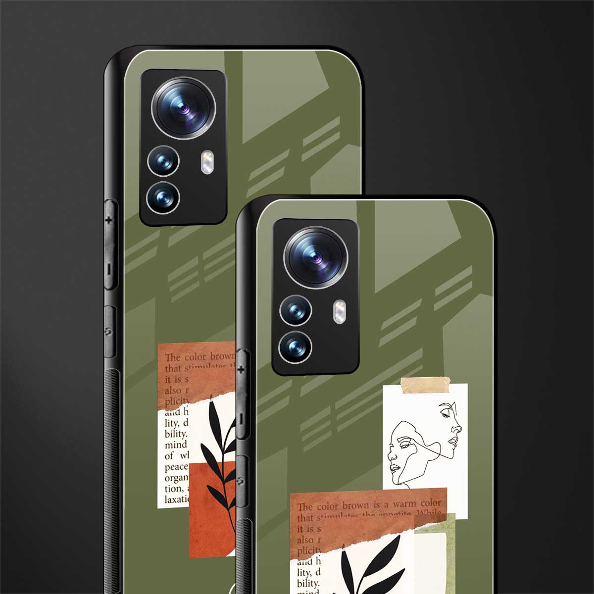 olive brown art back phone cover | glass case for xiaomi 12 pro