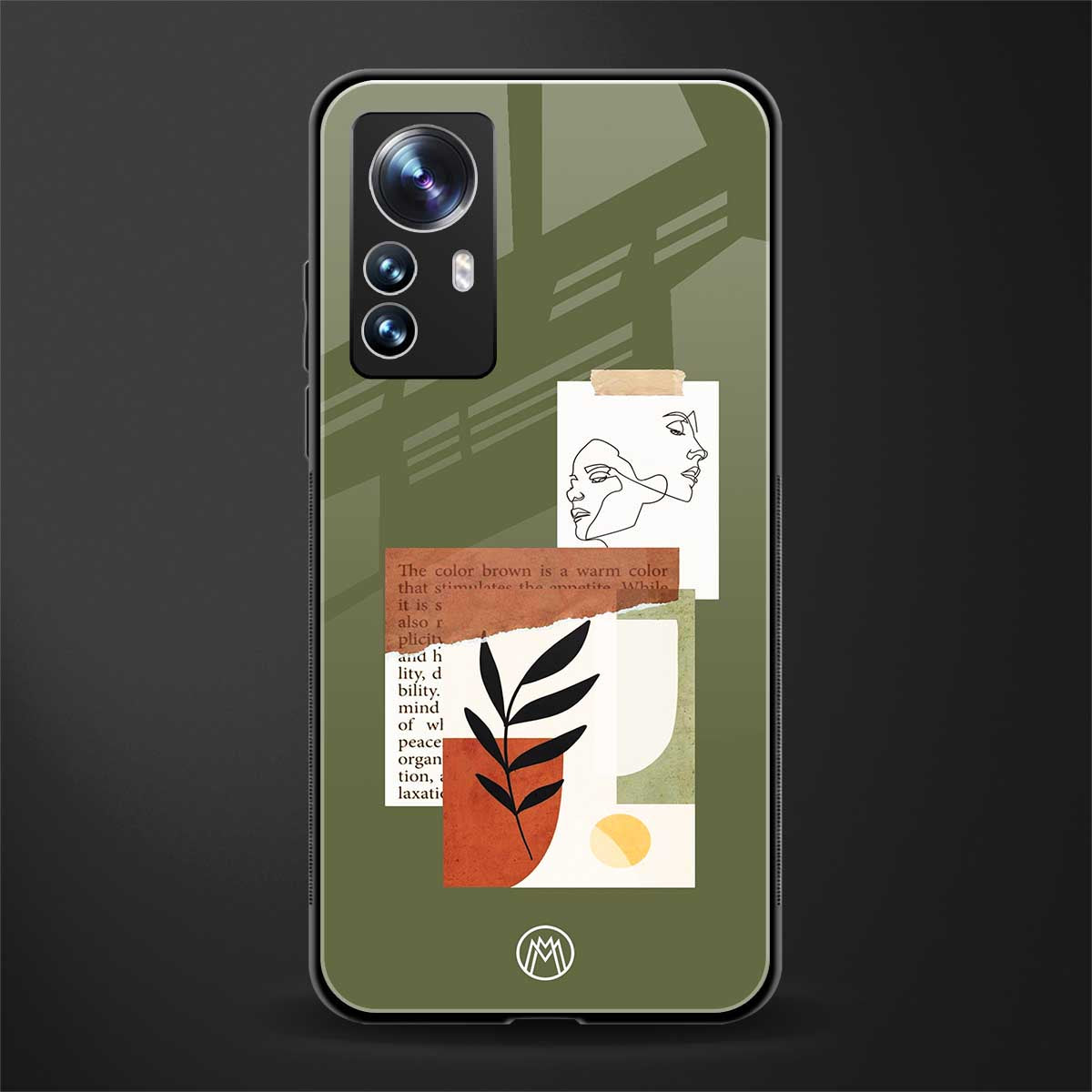 olive brown art back phone cover | glass case for xiaomi 12 pro