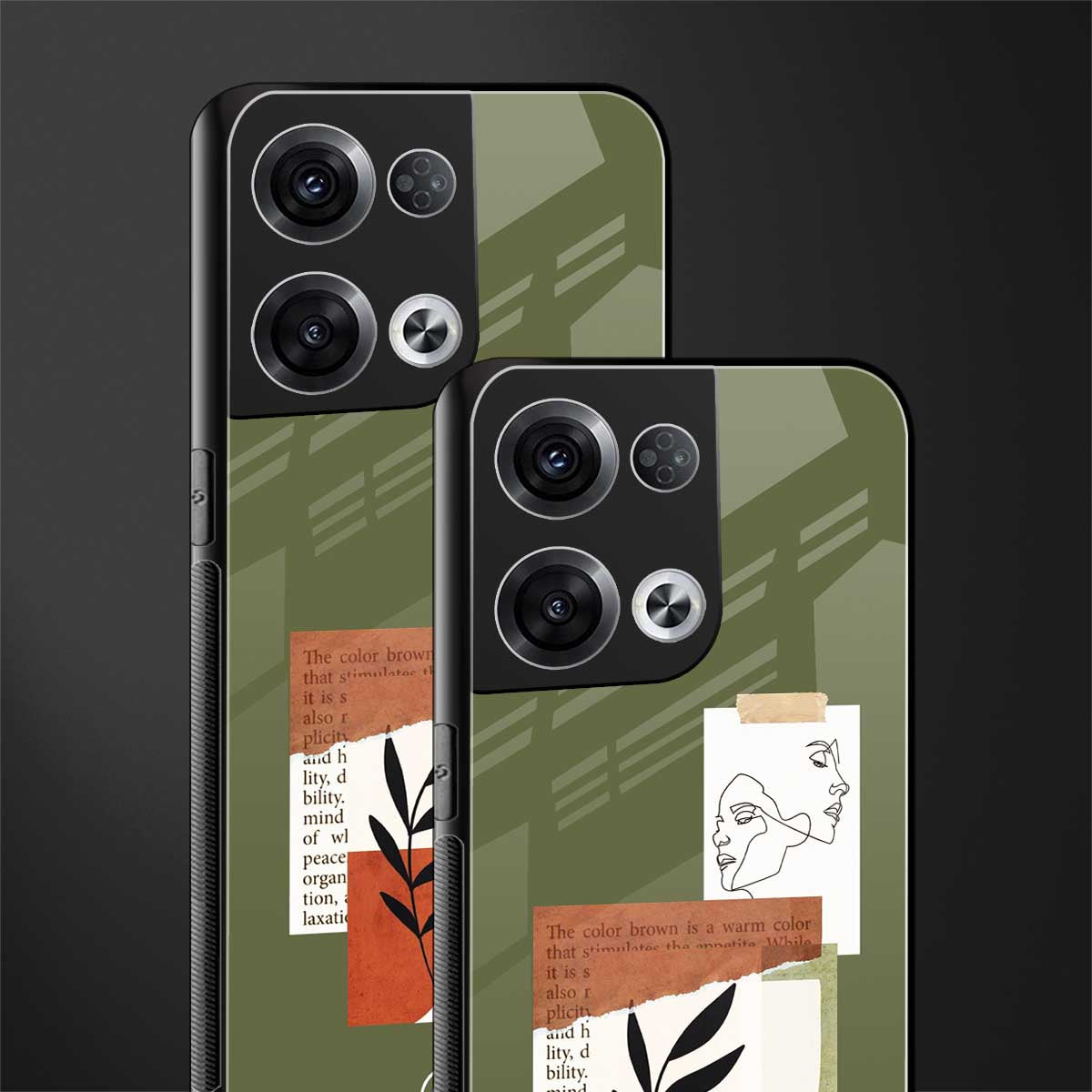 olive brown art back phone cover | glass case for oppo reno 8