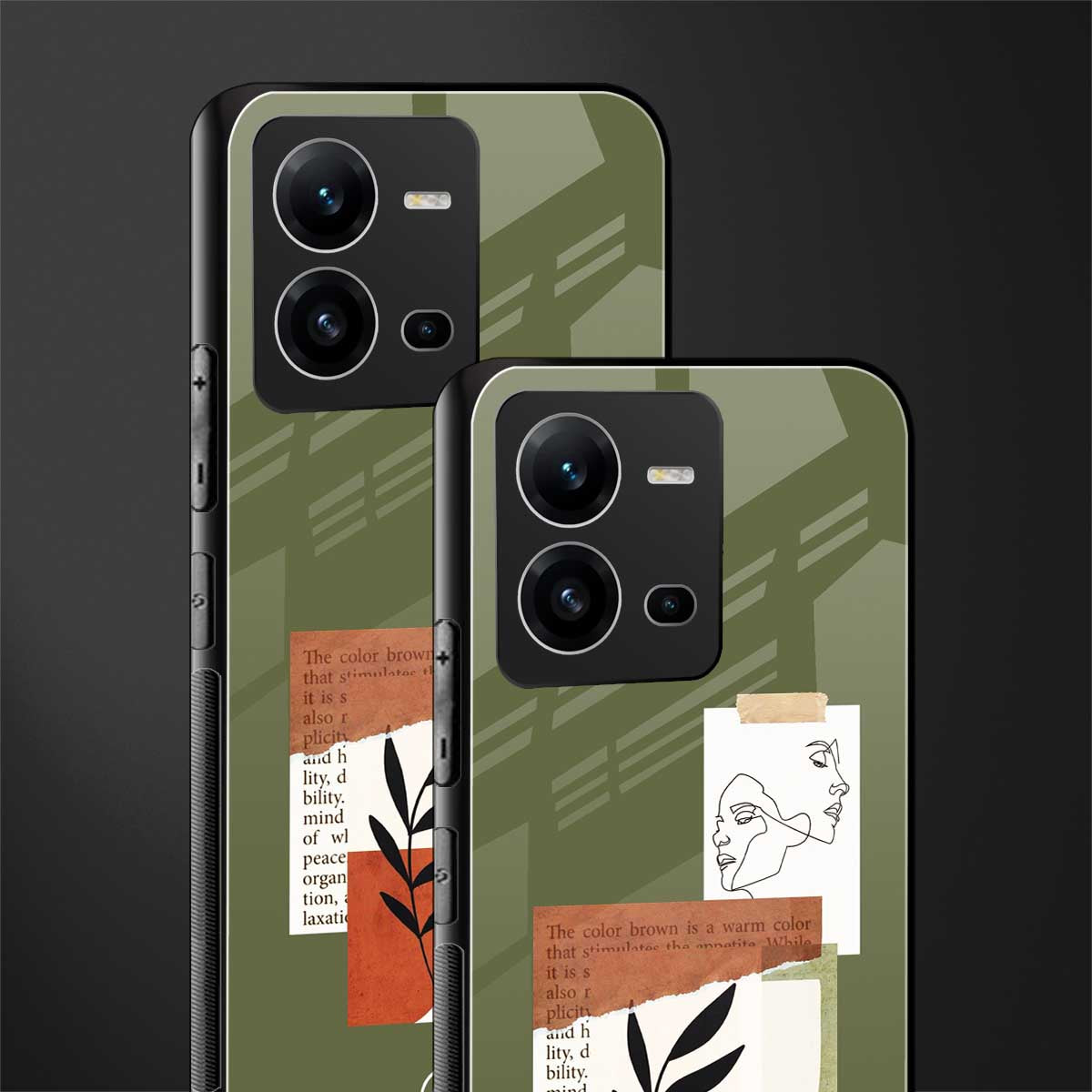 olive brown art back phone cover | glass case for vivo v25-5g