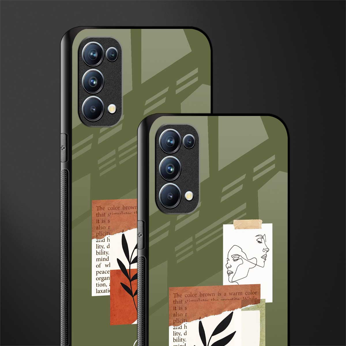 olive brown art back phone cover | glass case for oppo reno 5