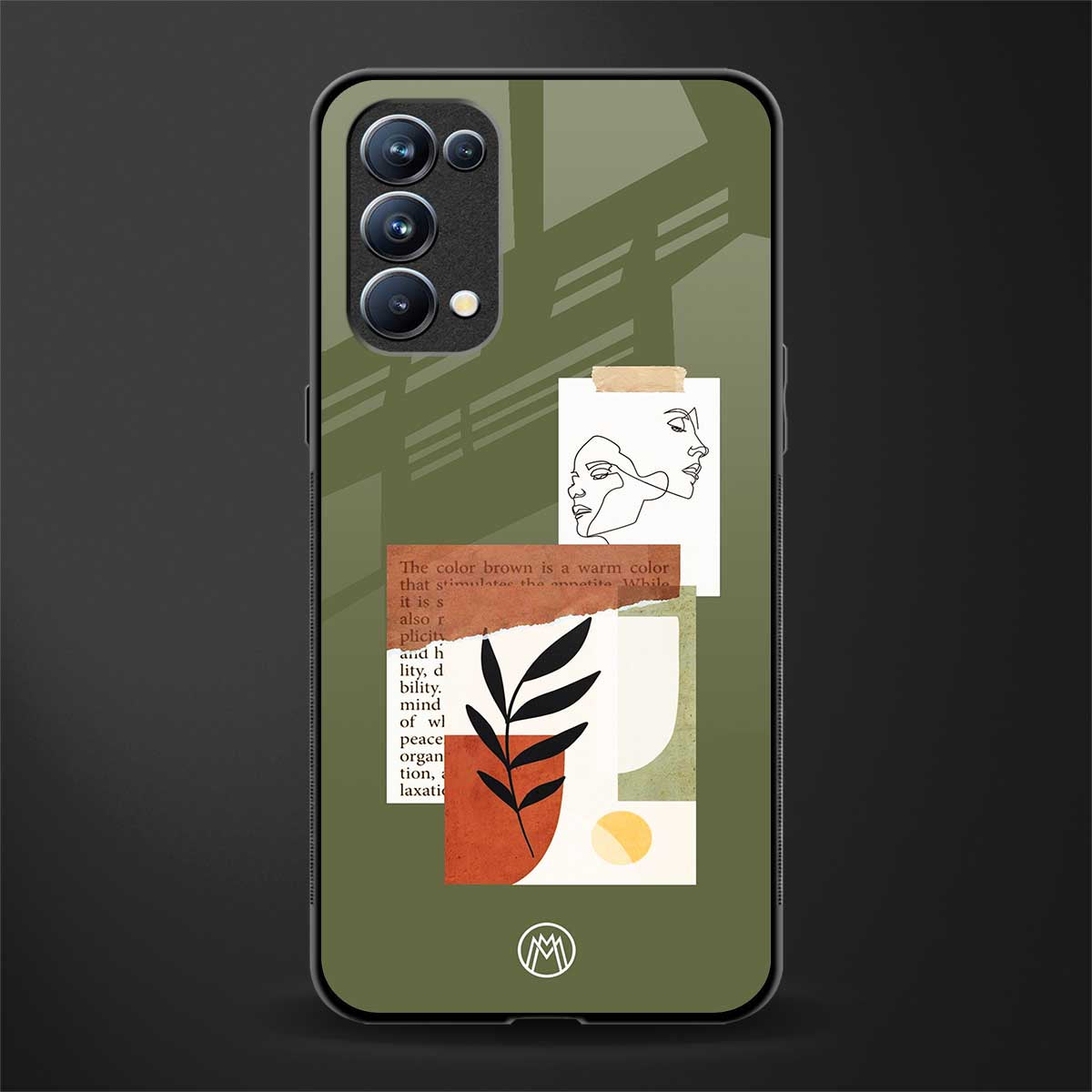 olive brown art back phone cover | glass case for oppo reno 5