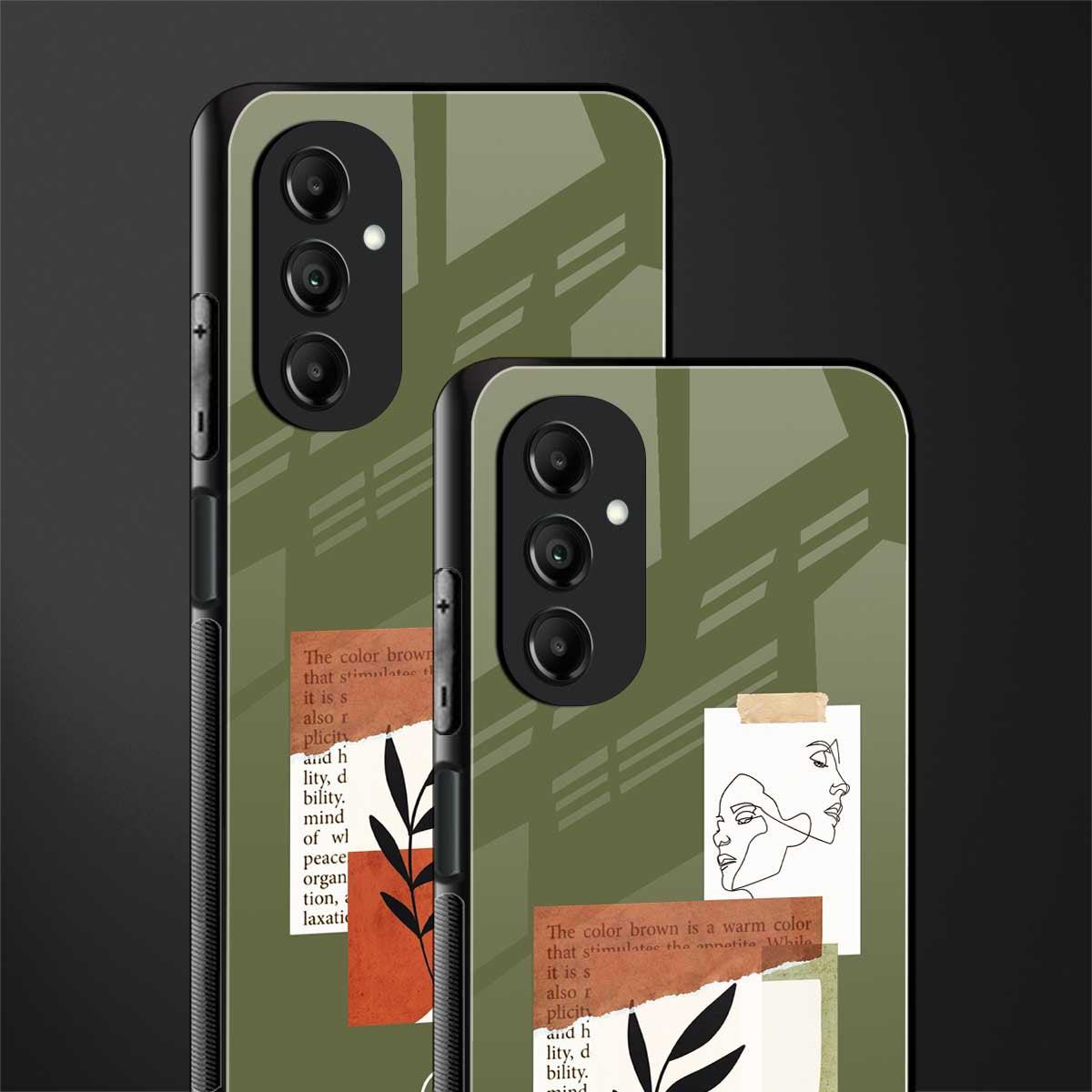 olive brown art back phone cover | glass case for samsung galaxy a14 5g
