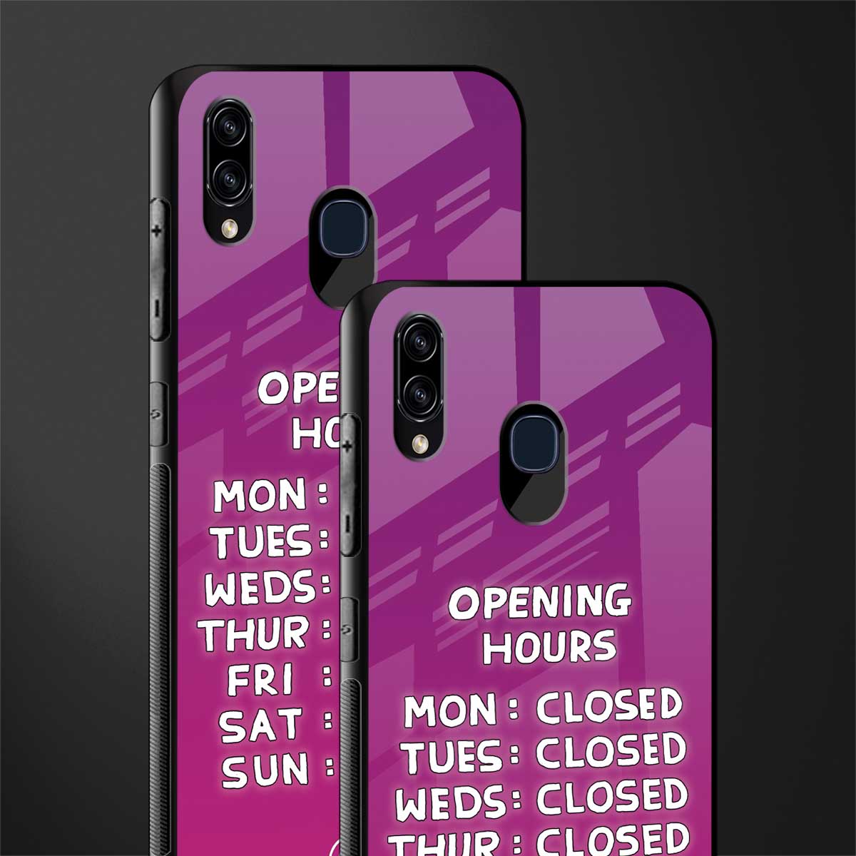 opening hours pink edition glass case for samsung galaxy a20 image-2