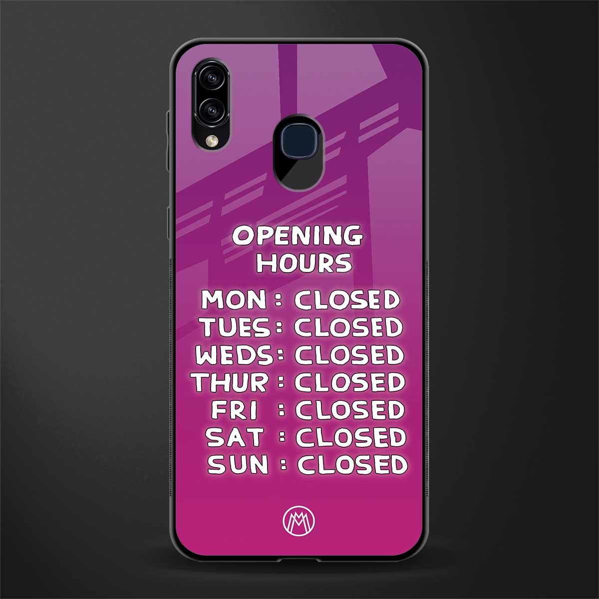 opening hours pink edition glass case for samsung galaxy a20 image
