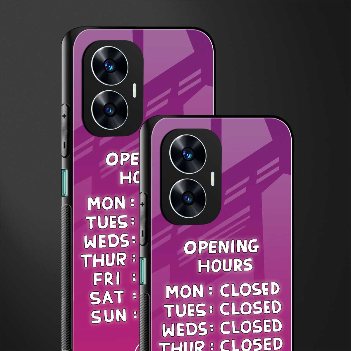 opening hours pink edition back phone cover | glass case for realme c55