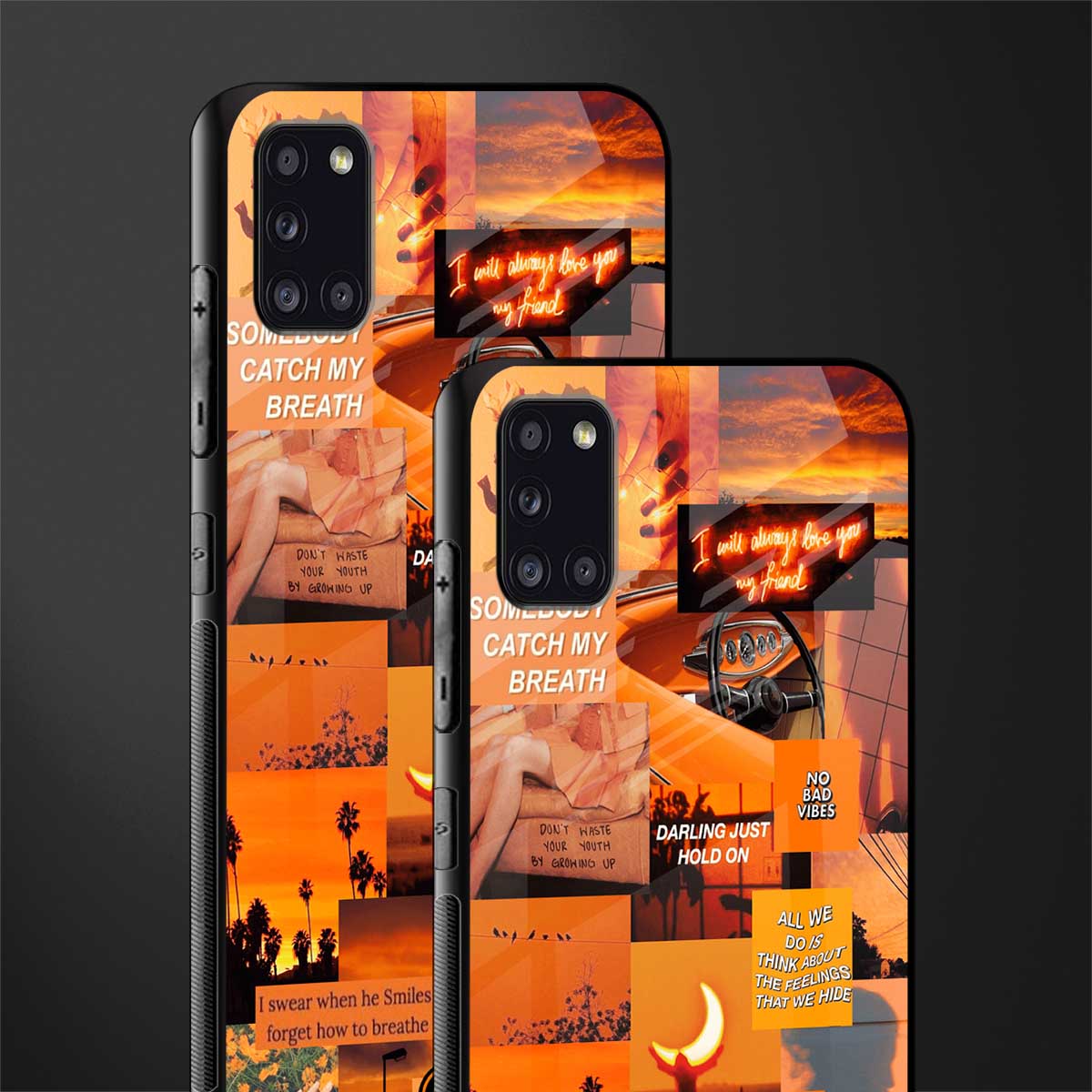 orange aesthetic glass case for samsung galaxy a31 image-2