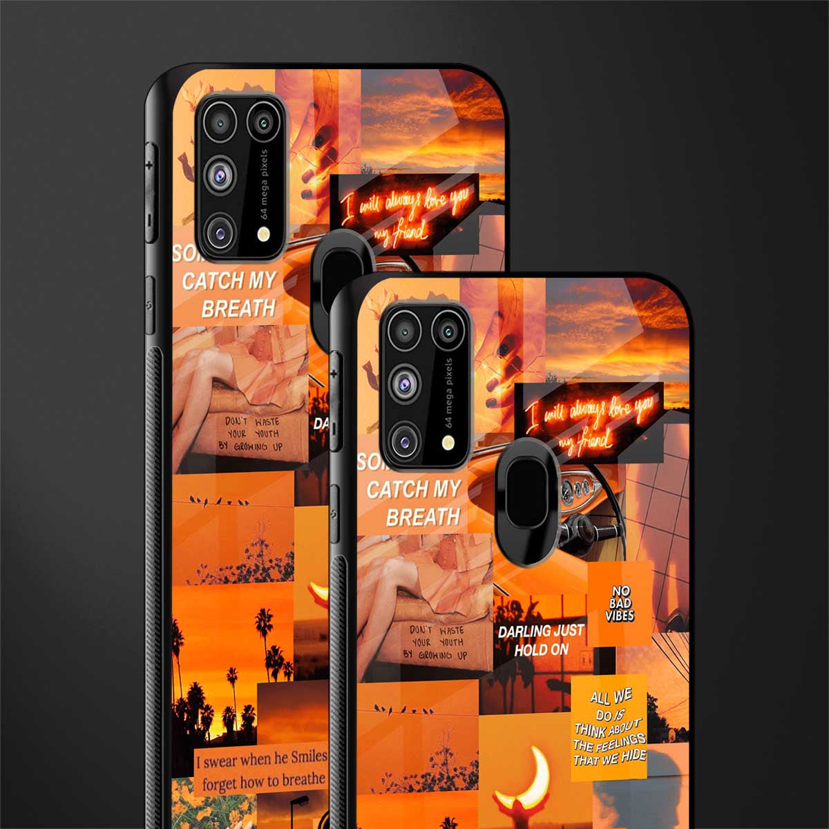 orange aesthetic glass case for samsung galaxy f41 image-2