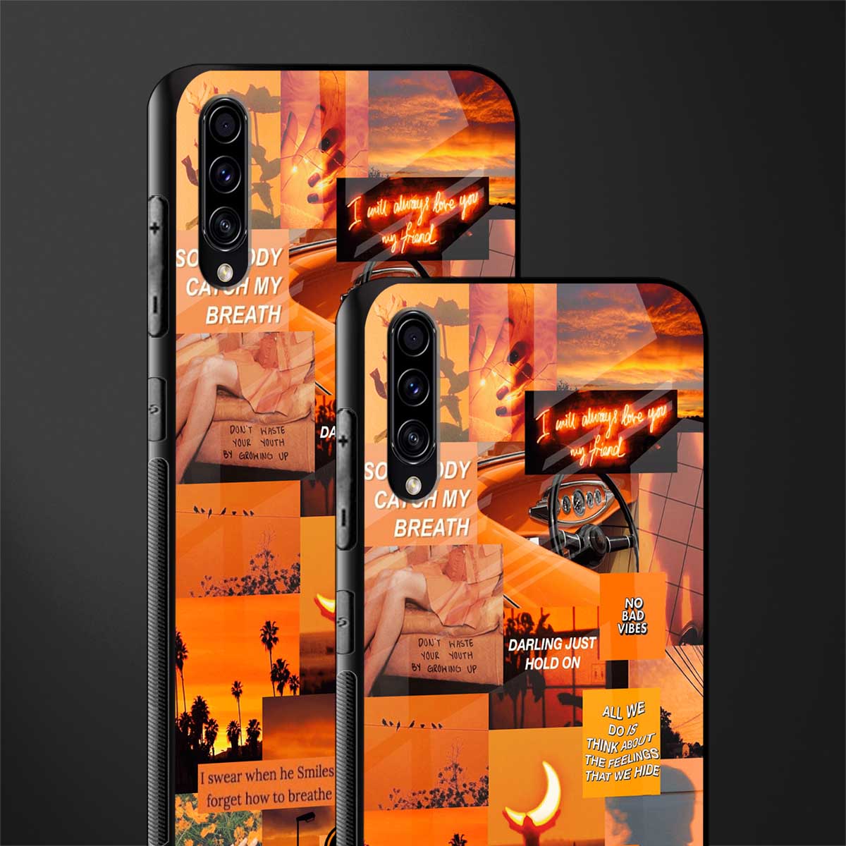 orange aesthetic glass case for samsung galaxy a70 image-2