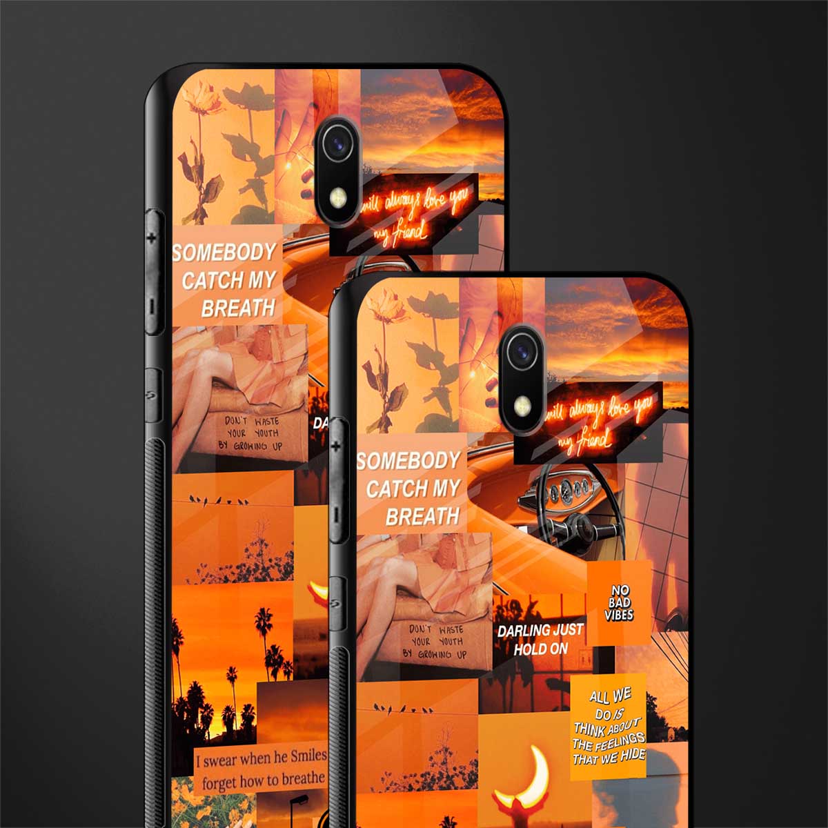 orange aesthetic glass case for redmi 8a image-2