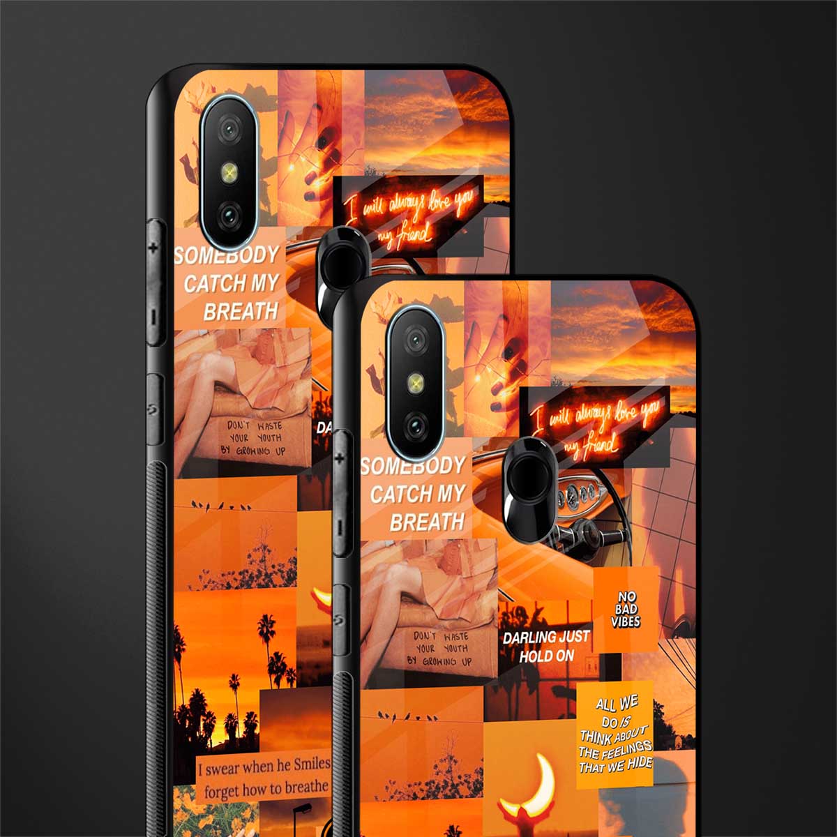 orange aesthetic glass case for redmi 6 pro image-2