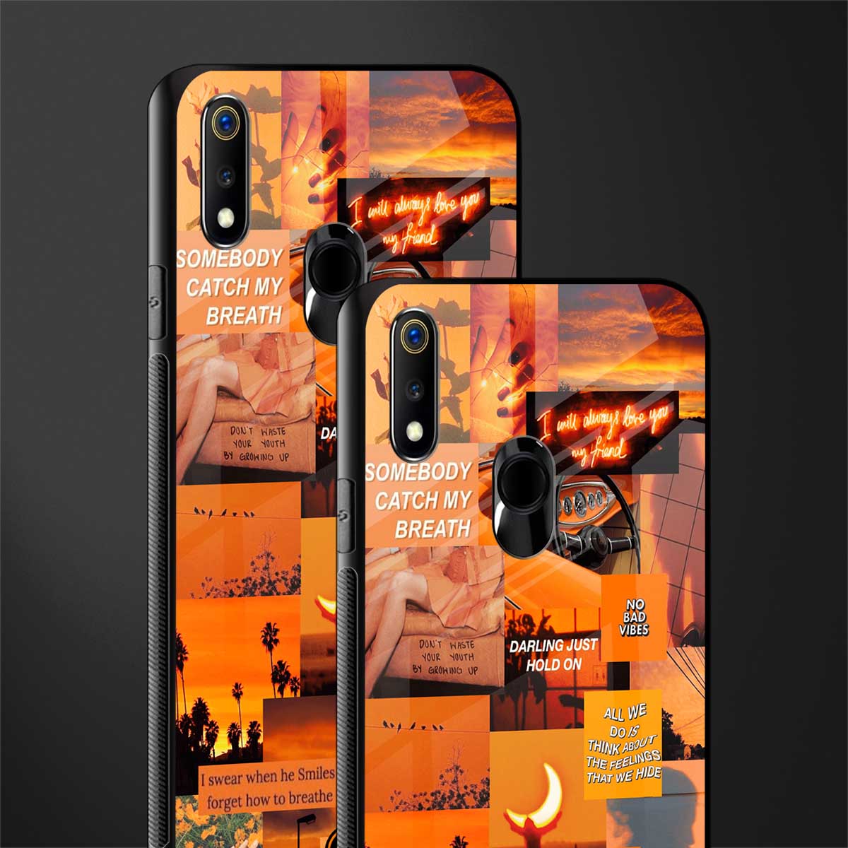 orange aesthetic glass case for realme 3 pro image-2