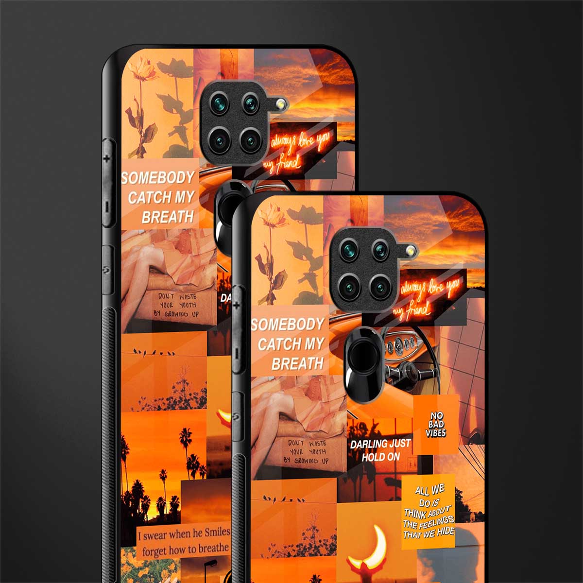 orange aesthetic glass case for redmi note 9 image-2