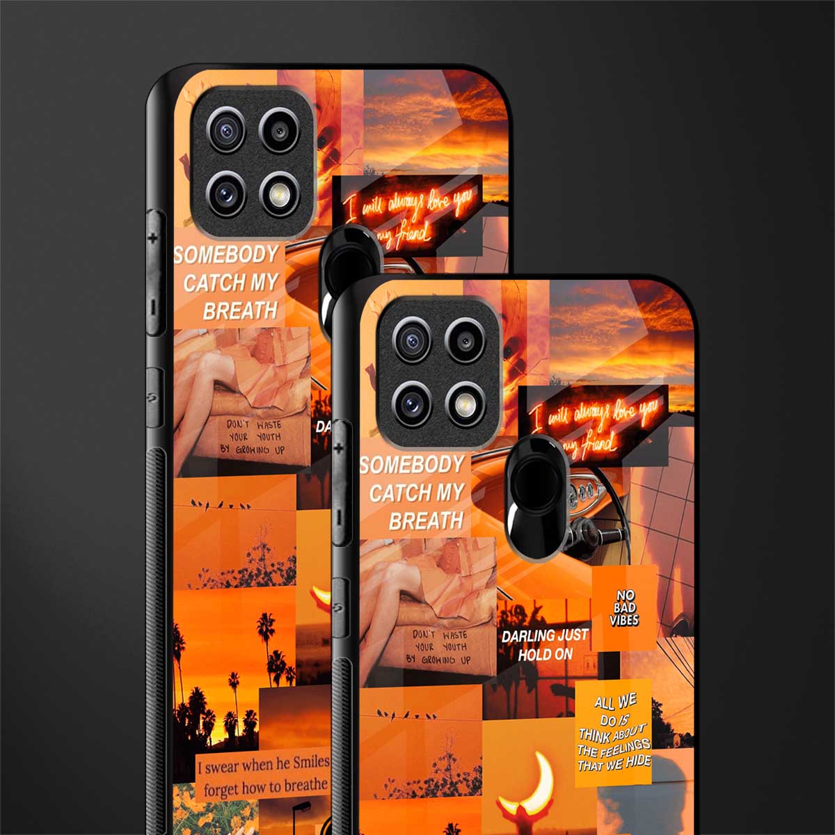 orange aesthetic glass case for oppo a15s image-2