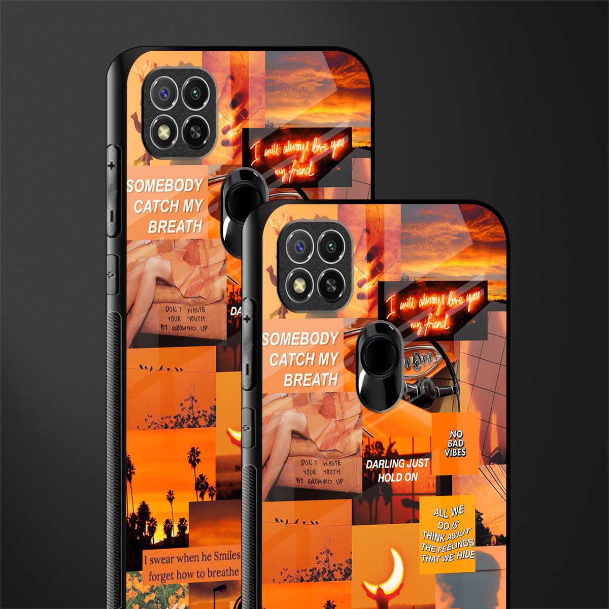 orange aesthetic glass case for redmi 9c image-2