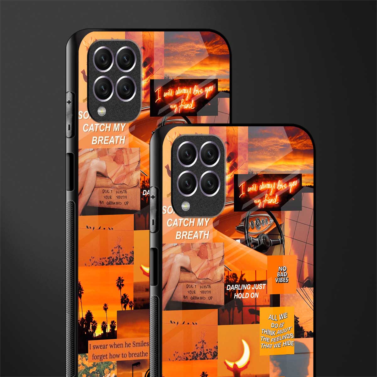 orange aesthetic glass case for samsung galaxy f62 image-2