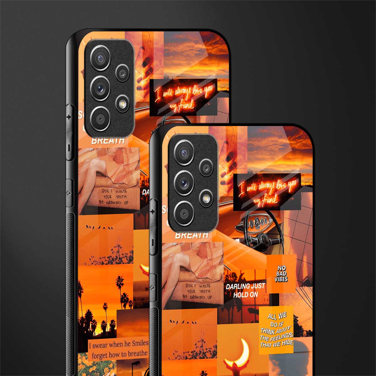 orange aesthetic glass case for samsung galaxy a72 image-2