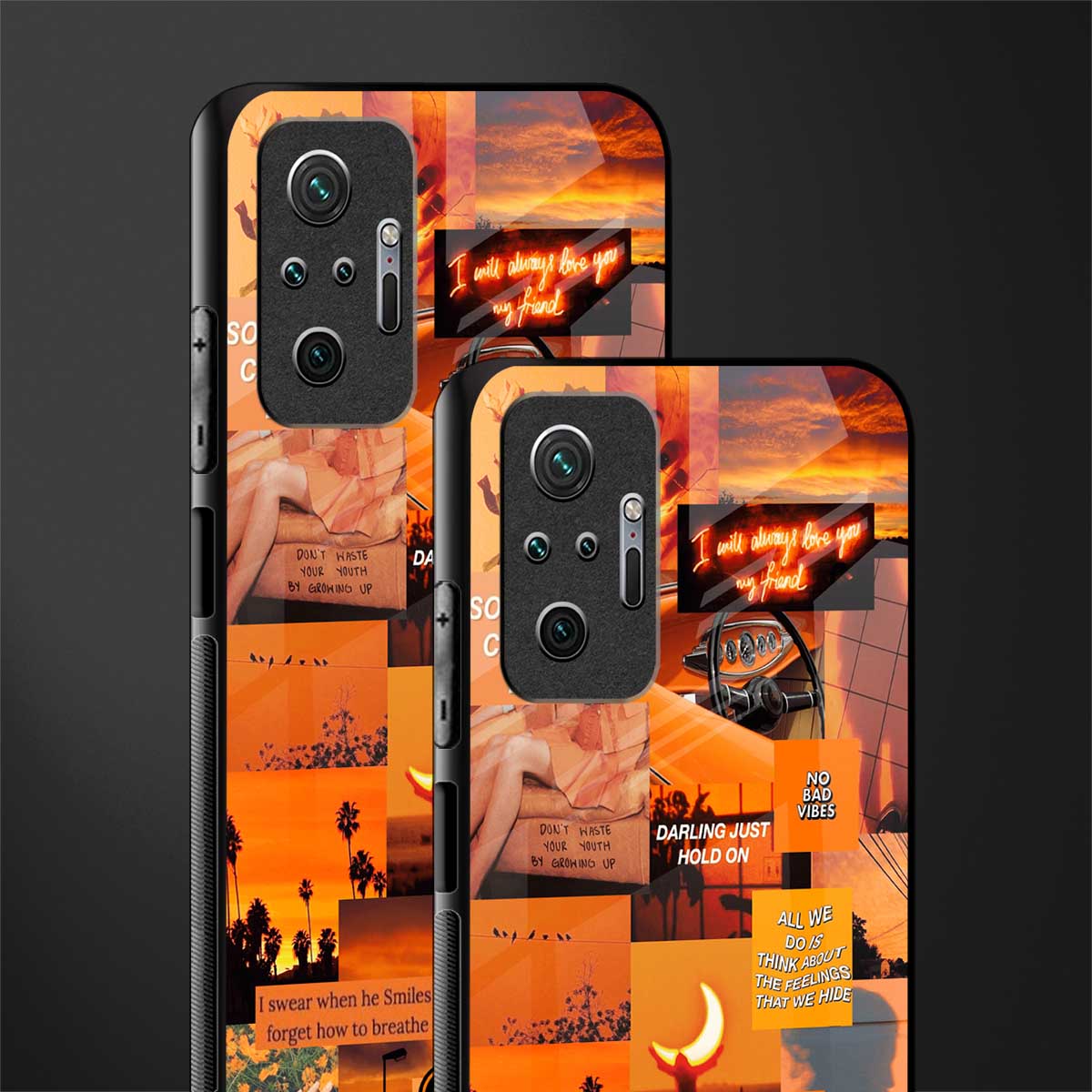 orange aesthetic glass case for redmi note 10 pro image-2