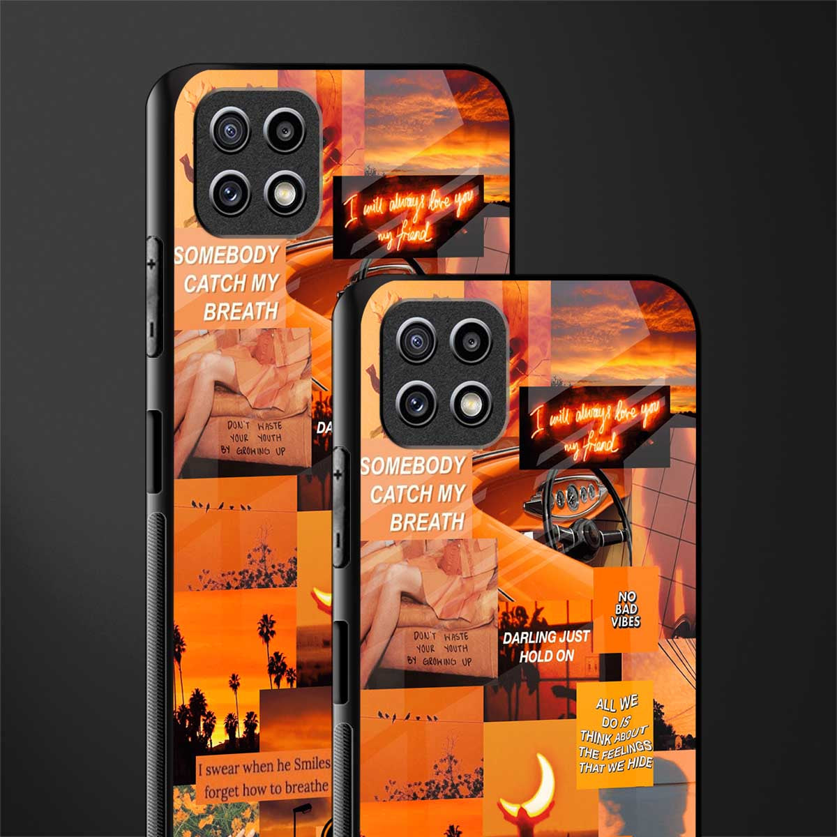 orange aesthetic glass case for samsung galaxy a22 5g image-2