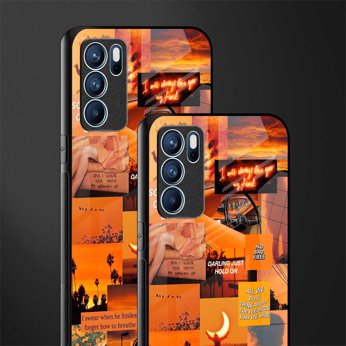 orange aesthetic glass case for oppo reno6 5g image-2