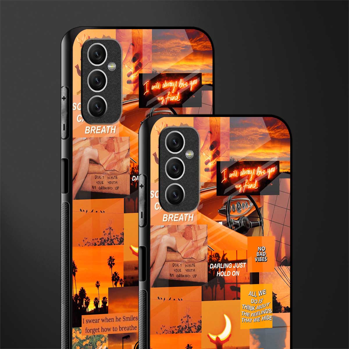 orange aesthetic glass case for samsung galaxy m52 5g image-2