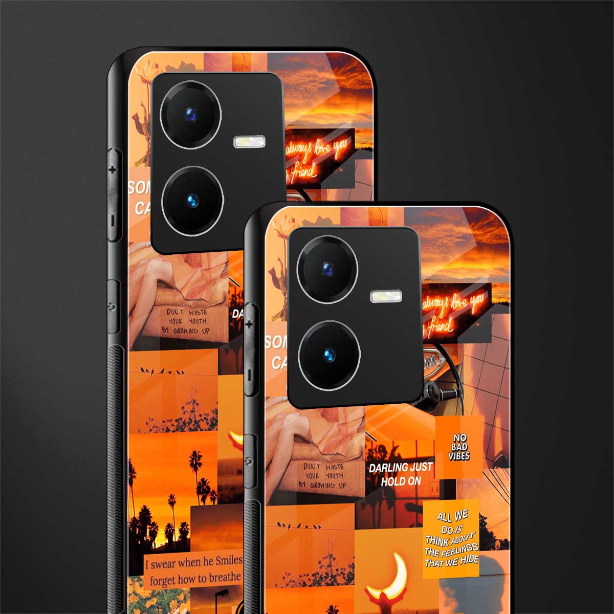 orange aesthetic back phone cover | glass case for vivo y22