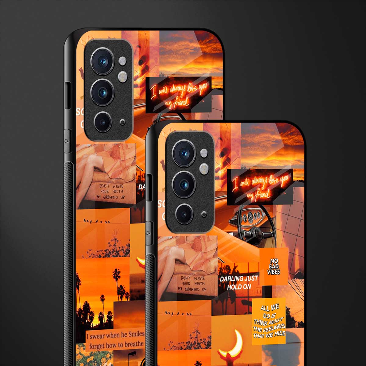 orange aesthetic glass case for oneplus 9rt image-2