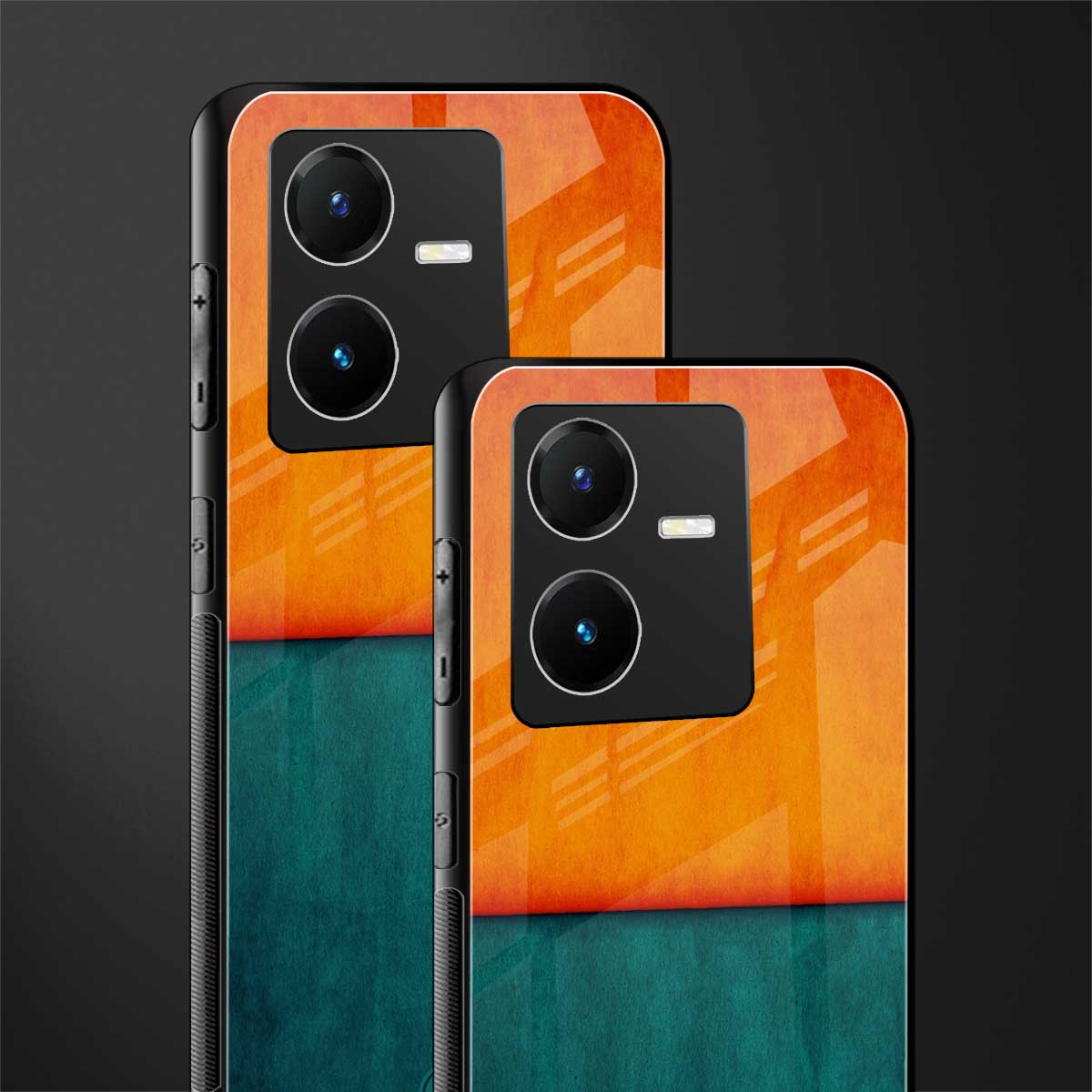 orange green back phone cover | glass case for vivo y22