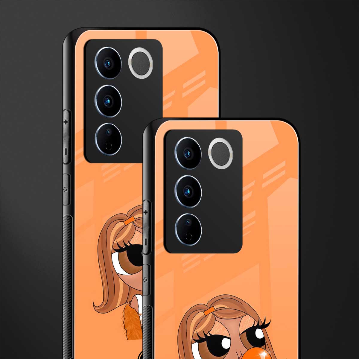 orange tote powerpuff girl back phone cover | glass case for vivo v27 pro 5g