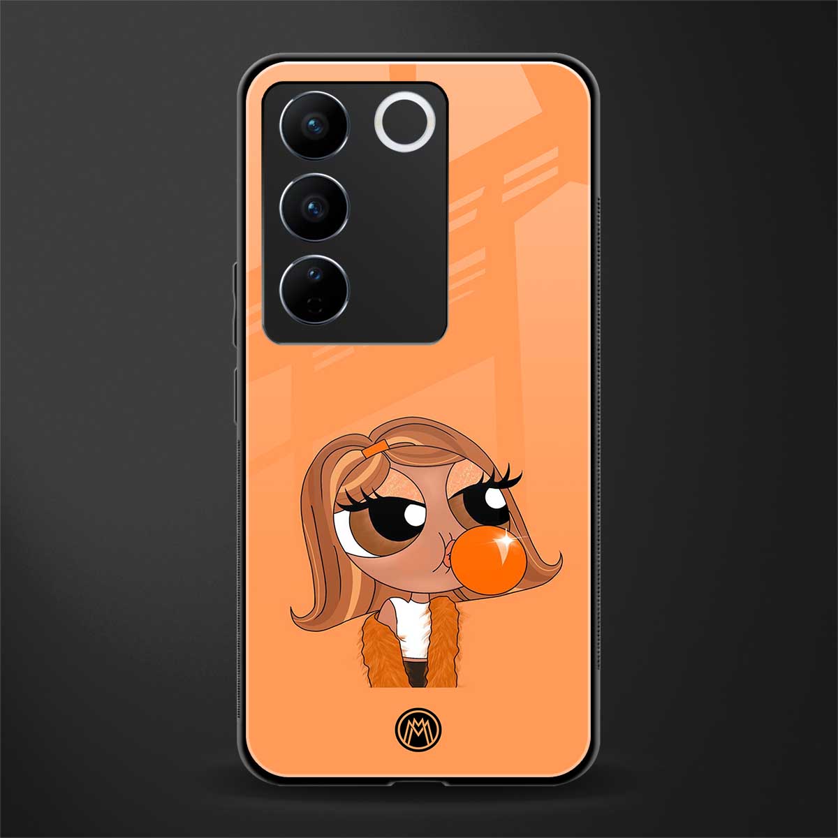orange tote powerpuff girl back phone cover | glass case for vivo v27 pro 5g
