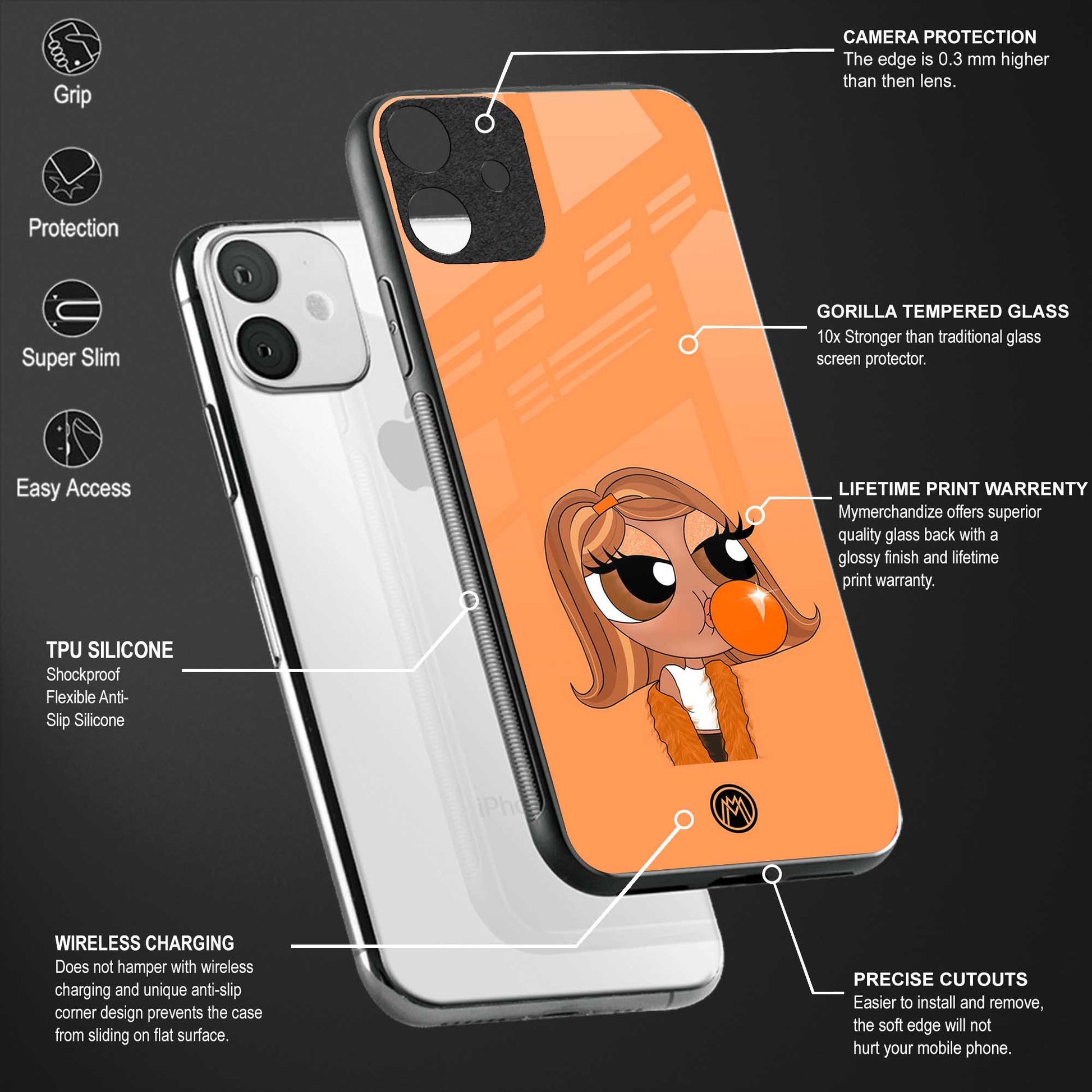 orange tote powerpuff girl back phone cover | glass case for oppo a74 4g