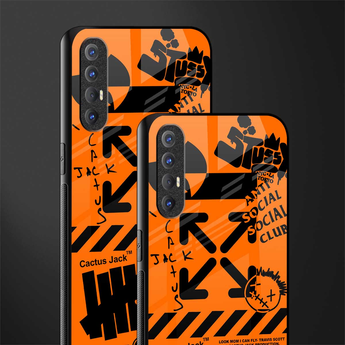 orange travis scott x anti social social club glass case for oppo reno 3 pro image-2