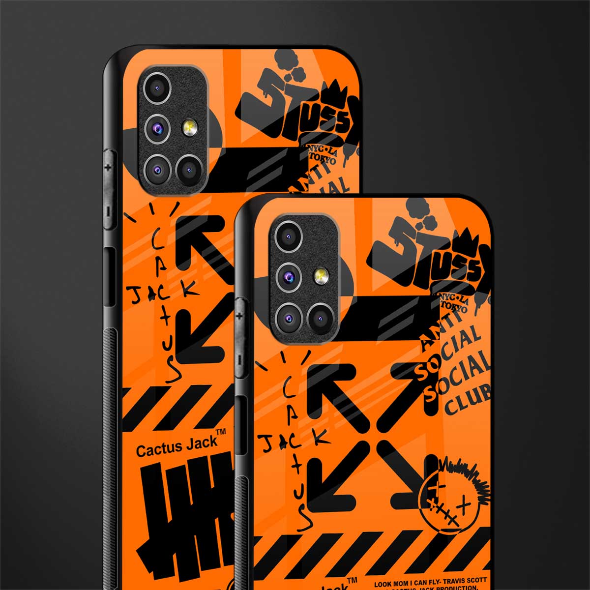 orange travis scott x anti social social club glass case for samsung galaxy m51 image-2