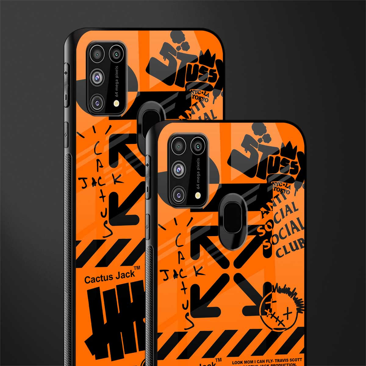 orange travis scott x anti social social club glass case for samsung galaxy m31 prime edition image-2