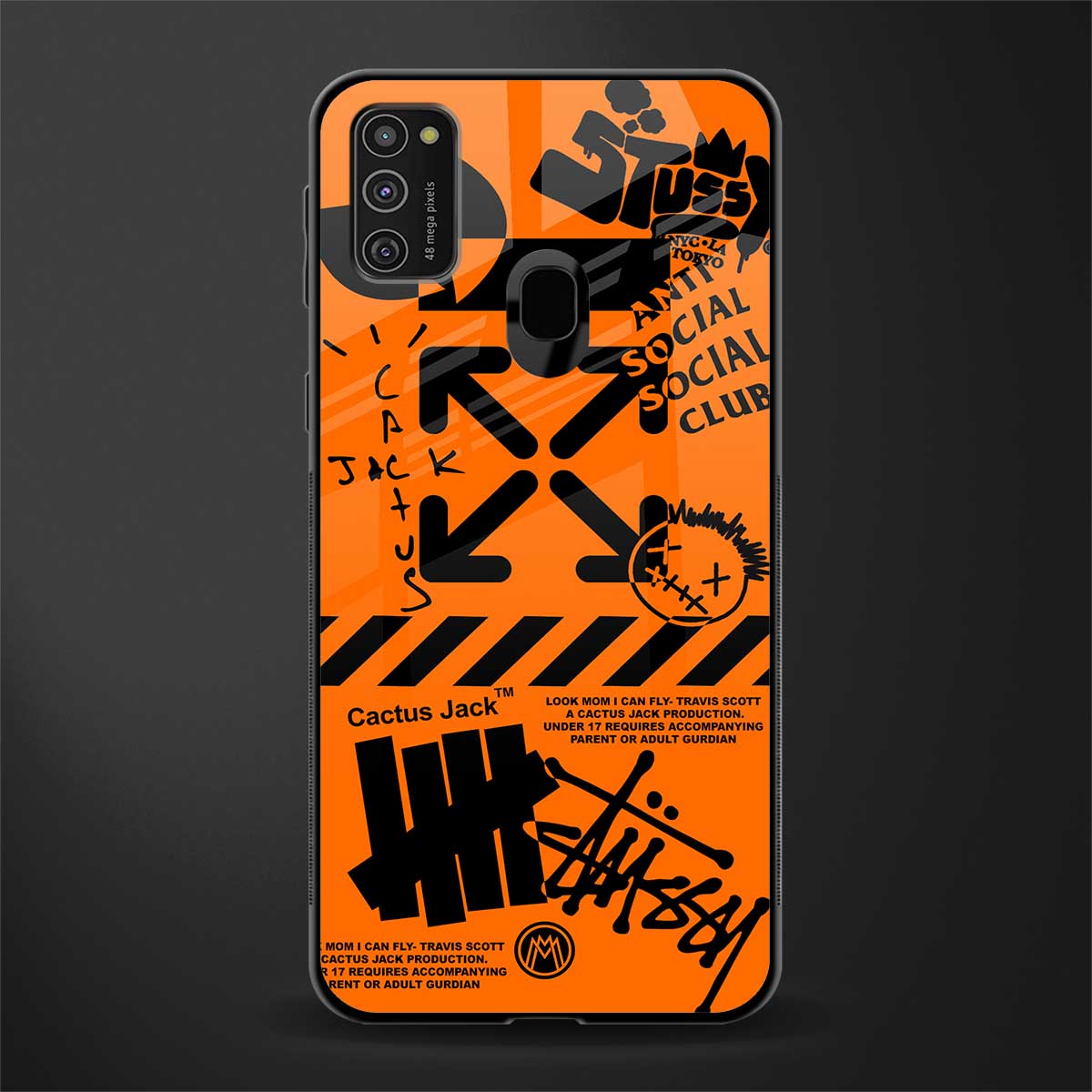 orange travis scott x anti social social club glass case for samsung galaxy m30s image