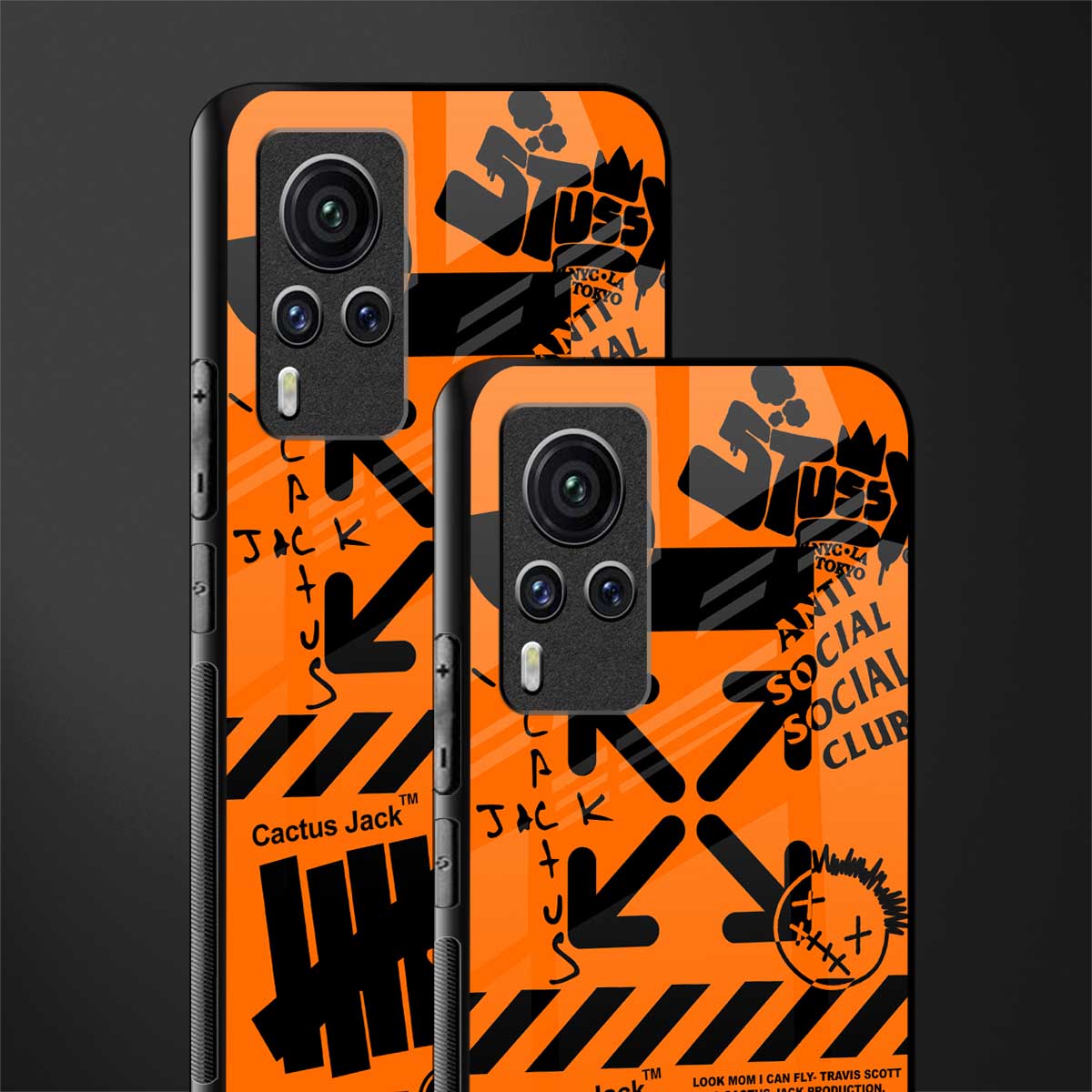 orange travis scott x anti social social club glass case for vivo x60 pro image-2