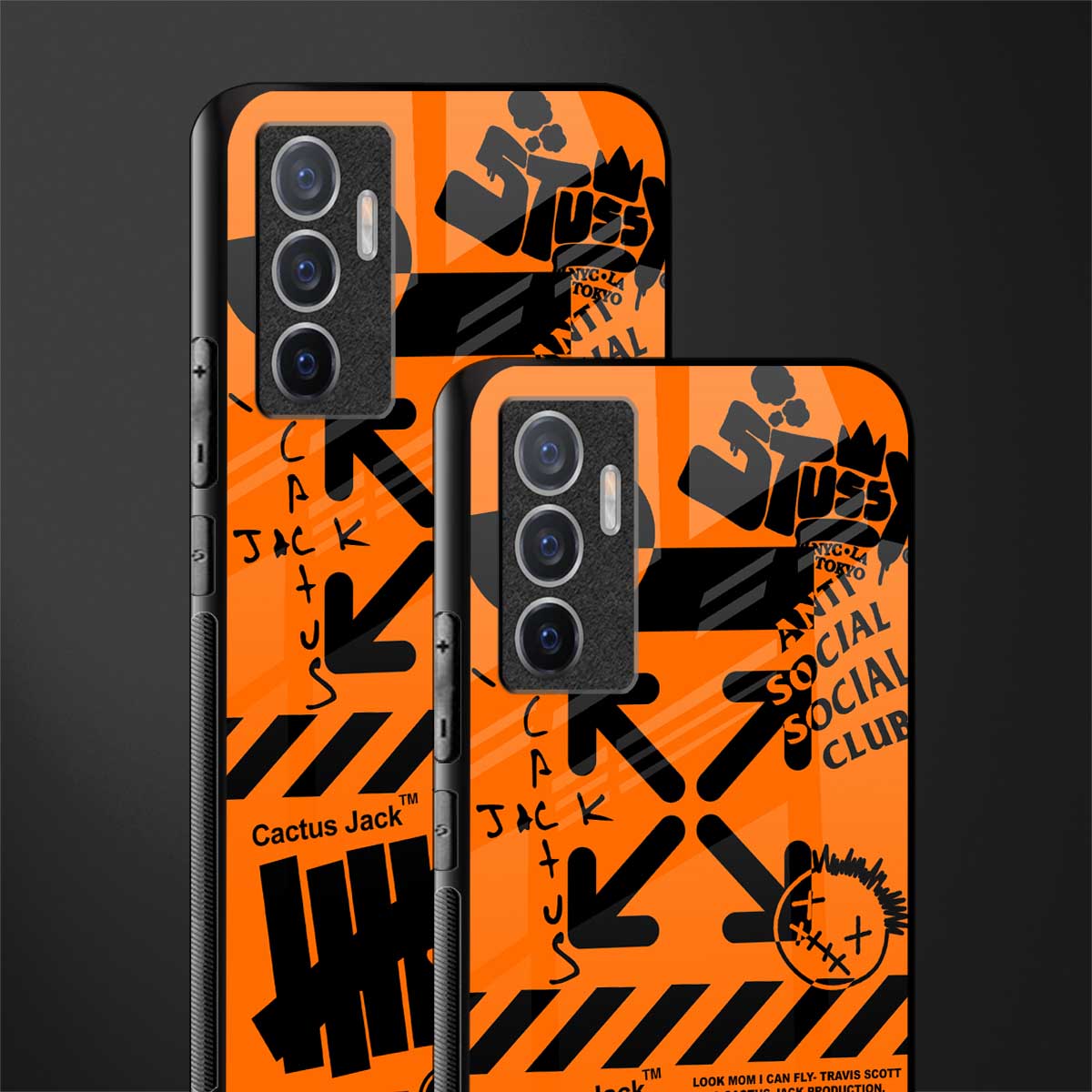 orange travis scott x anti social social club glass case for vivo v23e image-2