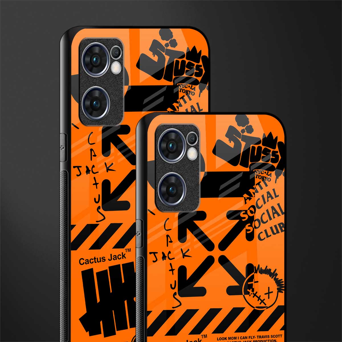 orange travis scott x anti social social club glass case for oppo reno7 5g image-2