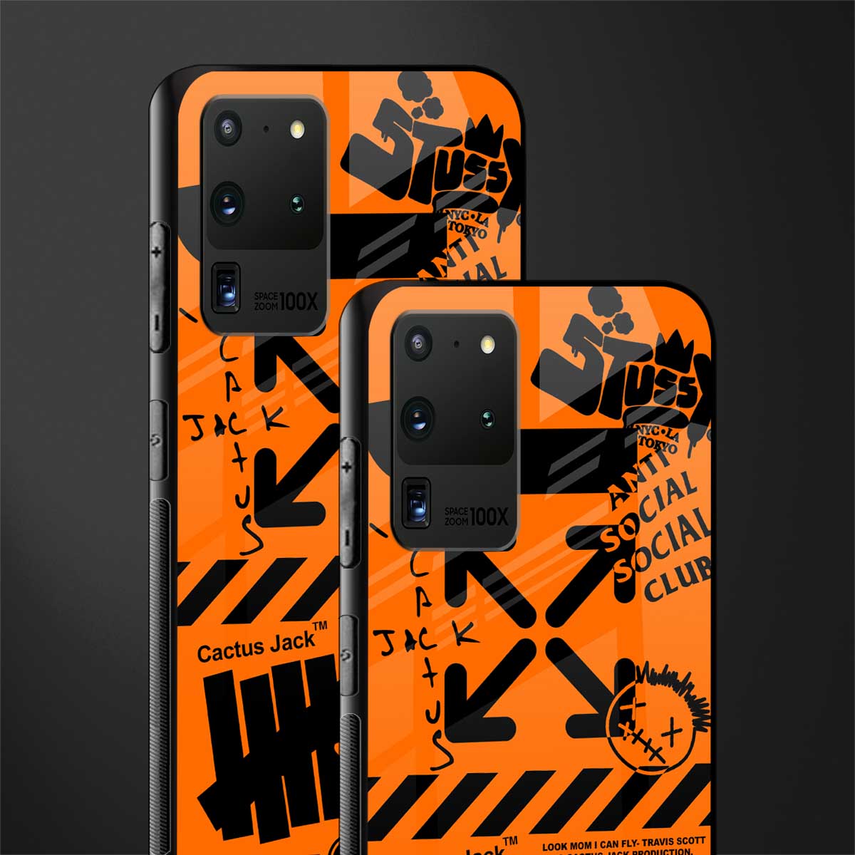 orange travis scott x anti social social club glass case for samsung galaxy s20 ultra image-2