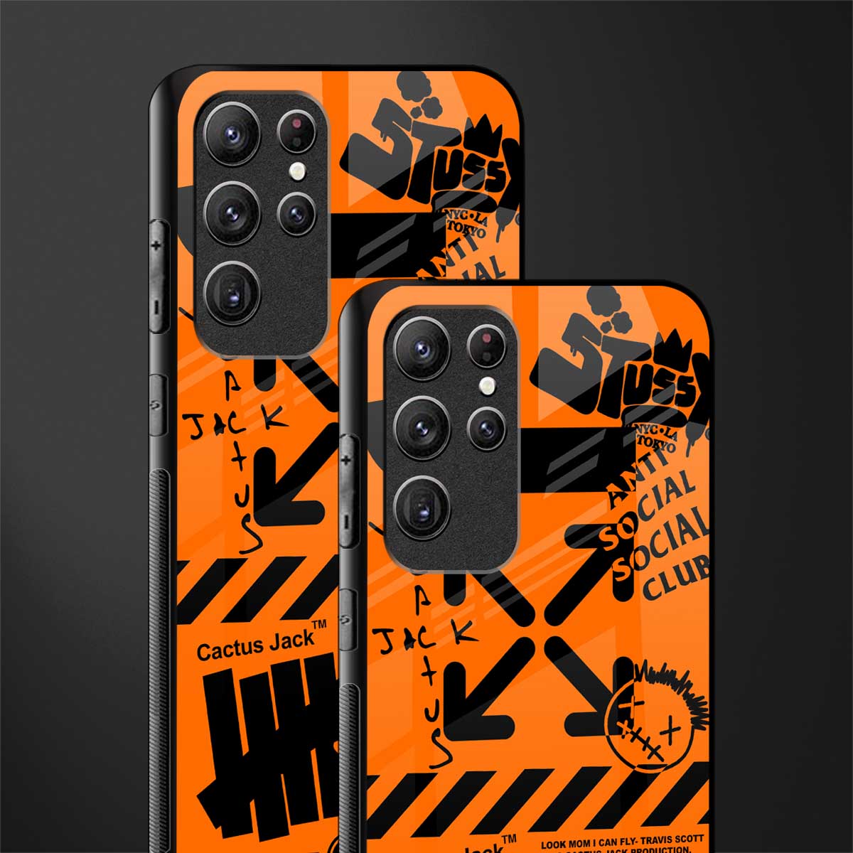 orange travis scott x anti social social club glass case for samsung galaxy s21 ultra image-2