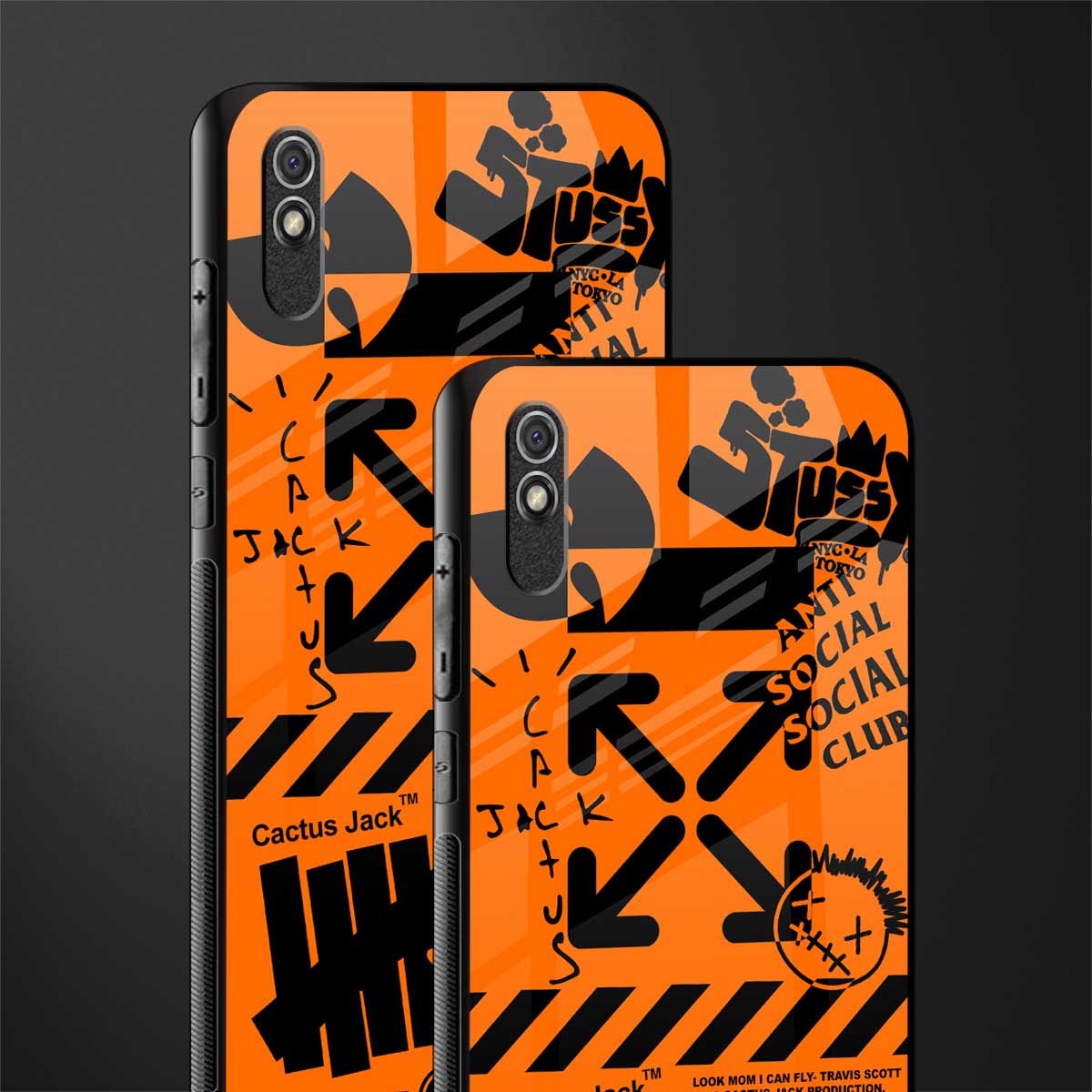 orange travis scott x anti social social club glass case for redmi 9a image-2