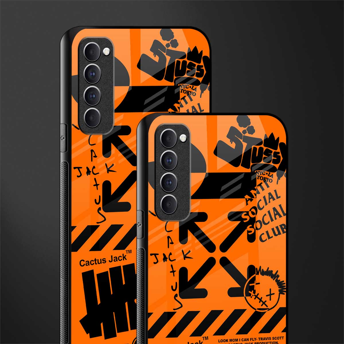 orange travis scott x anti social social club glass case for oppo reno 4 pro image-2