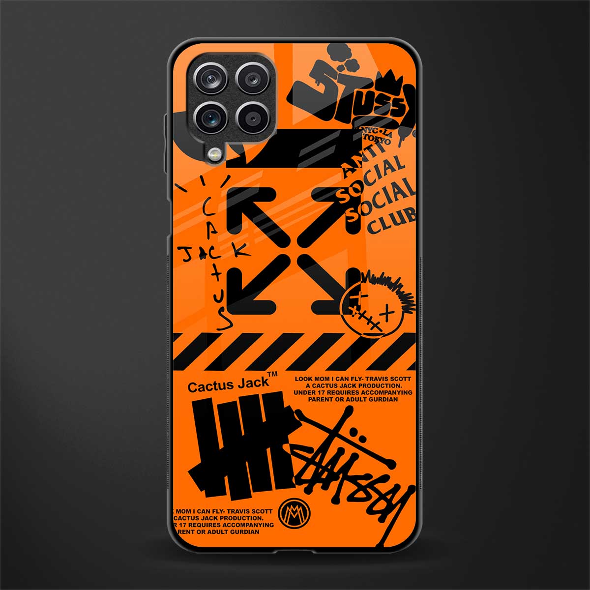 orange travis scott x anti social social club glass case for samsung galaxy m12 image