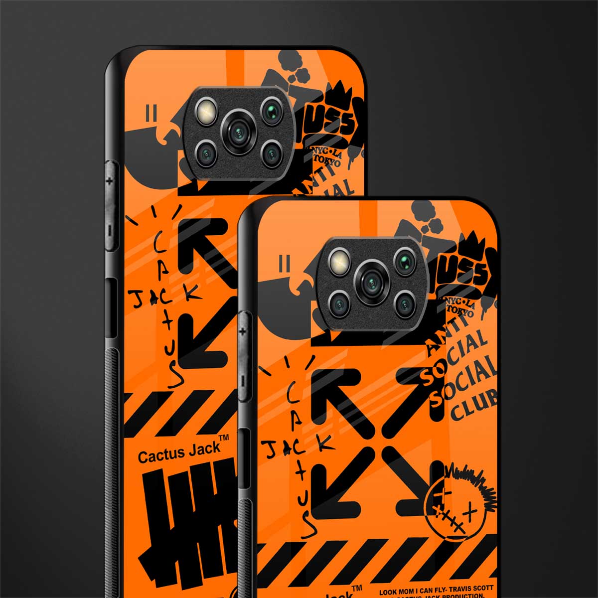 orange travis scott x anti social social club glass case for poco x3 image-2