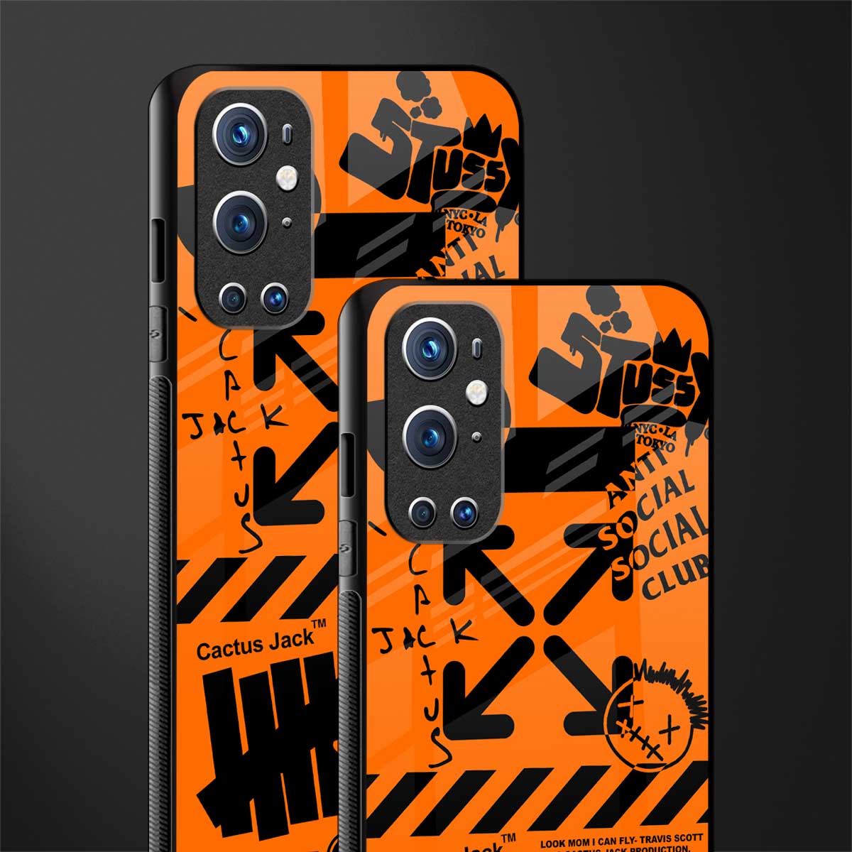 orange travis scott x anti social social club glass case for oneplus 9 pro image-2